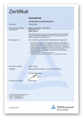 Zertifikat Fachbetrieb gemäß Wasserhaushaltsgesetz Werk 1