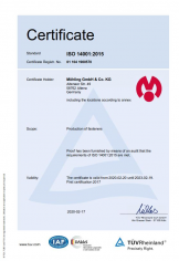 Certificate ISO14001:2015 Locations: Werk/Plant 1, Werk/Plant 2