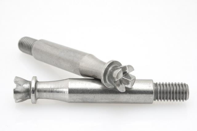 Fastener featuring a metric thread and a special head for anti-twist and anti-pullout connection with the help of plastic caps.
